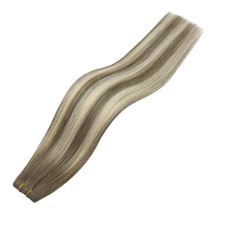 Fullshine Hair ash brown balayage with blonde highlights virgin hair PU hole weft easy to install and durable