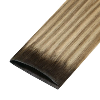 Fullshine Hair warm dark brown to blonde balayage virgin hair PU hole weft easy to install and durable