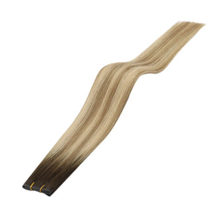 Fullshine Hair warm brown to blonde balayage virgin hair XO invisible weft seamless and premium