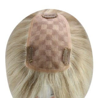 Full Shine hair topper for women in blonde highlights color with natural volume and a seamless blend.
