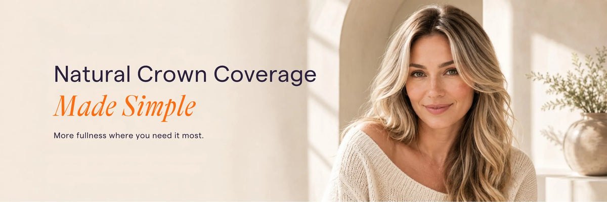 Full Shine hair toppers provide natural crown coverage with realistic texture, seamless blending, and added volume.
