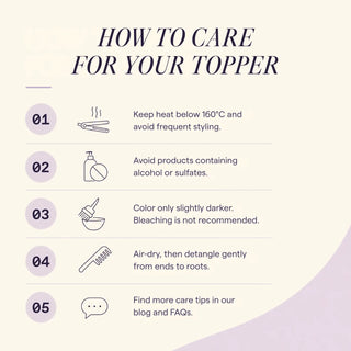 Full Shine Remy hair topper care tips showing how to maintain softness, texture, and natural appearance with proper care.