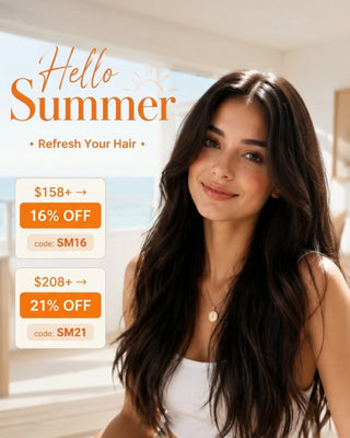 Fullshine Hair summer wedding butterfly weft extensions with long wavy glossy natural hair for brides, luxury lightweight seamless hairstyle.