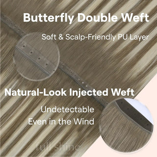 Fullshine Hair ash brown with blonde highlights virgin hair PU hole weft premium quality and natural finish