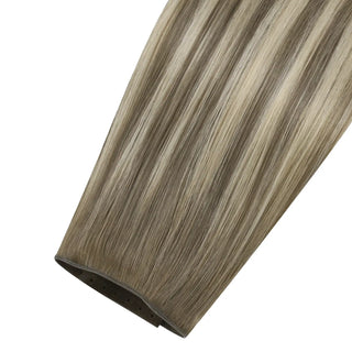 Fullshine Hair ash brown with blonde highlights virgin hair XO invisible weft lightweight and soft
