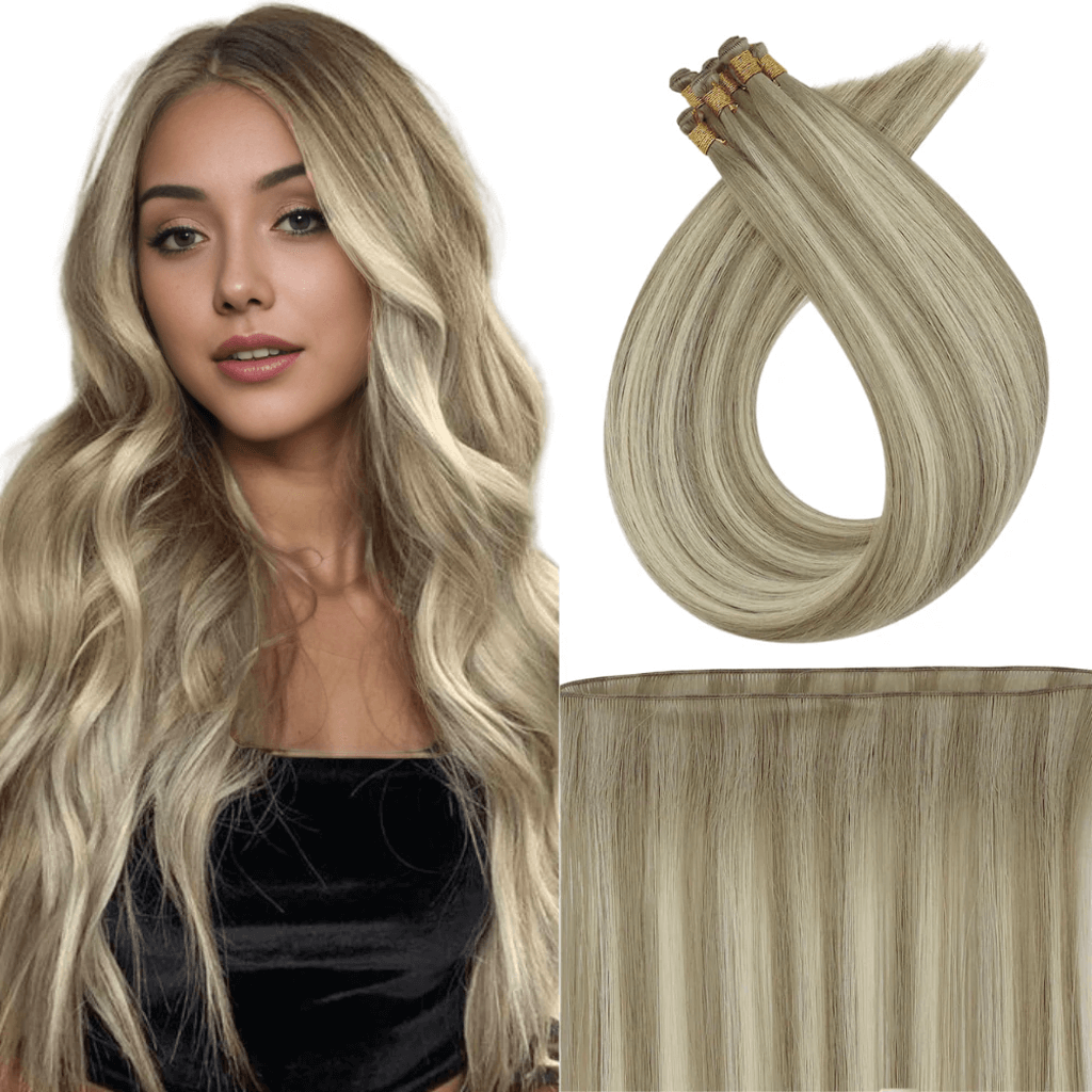 Hand Tied Wefts Full Shine Light Ash Brown Balayage Virgin  display picture 2