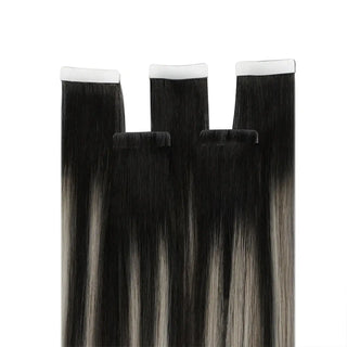 Full Shine injection tape in black and silver highlights hair extensions designed for professional styling and seamless blending.