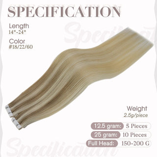 Full Shine injection tape in blonde lowlights ombre hair extensions designed for professional styling and natural blending results.