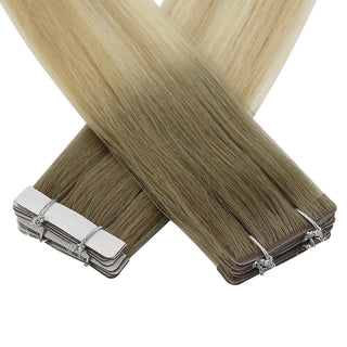 Full Shine injection tape in brown to blonde ombre hair extensions designed for professional styling and natural blending.