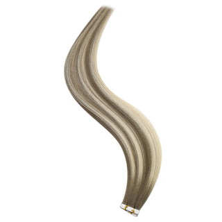 Full Shine injection tape in cool brown balayage hair extensions designed for professional salon styling and natural blending.
