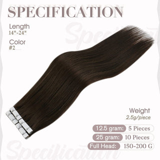 Full Shine injection tape in dark brown virgin hair extensions designed for professional salon installation and a natural finish.