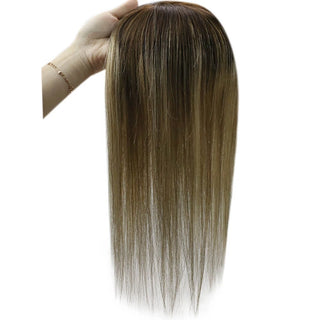Full Shine large base balayage blonde hair topper provides wider coverage and natural volume for women.