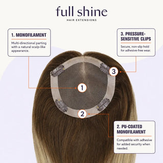 Full Shine mono base hairpiece made from Remy hair for a realistic and seamless appearance.