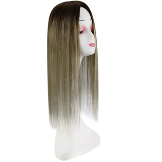 Full Shine medium base virgin hair topper in blonde balayage designed for natural volume and comfortable coverage.