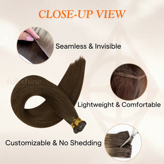Virgin Hair Genius Weft Extensions, Dark Brown Human Hair, 100% Unprocessed Hair Weft, Brown Weft Hair Extensions, Tangle-Free Hair Weft, Hand-Tied Weft Hair, Lightweight and Comfortable Extensions, Professional Grade Hair Extensions