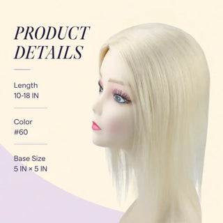 13x13cm Human Hair Toppers Mono Base Platinum Blonde #60