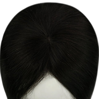 Full Shine off black mono base hair topper creates a realistic scalp effect with comfortable everyday wear.
