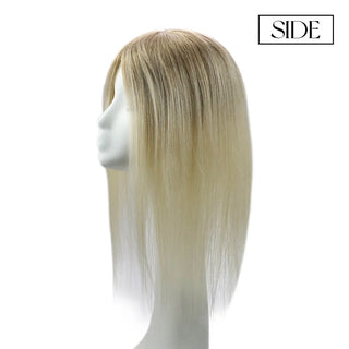 Full Shine ombre blonde full coverage hair topper adds natural fullness while concealing thinning areas.