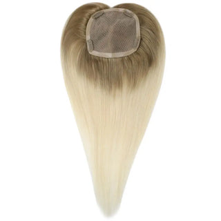 Full Shine ombre blonde human hair topper with a large mono base provides realistic coverage and comfort.