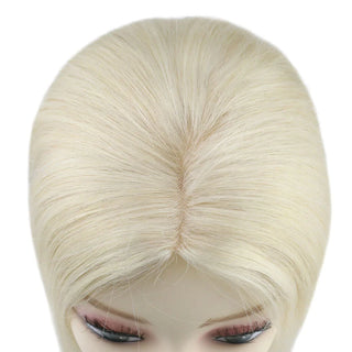 Full Shine platinum blonde hair topper creates a bright elegant look with natural movement and seamless blending.