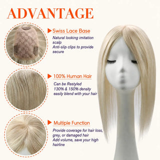 Full Shine platinum blonde hair topper for women adding natural fullness with a bright, elegant look.