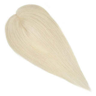 Full Shine platinum blonde real human hair topper offers realistic texture, softness, and natural shine.