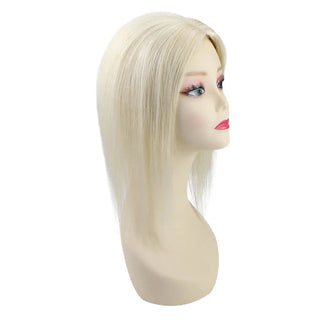 Full Shine platinum blonde topper for thinning hair helps cover sparse areas and enhance natural volume.