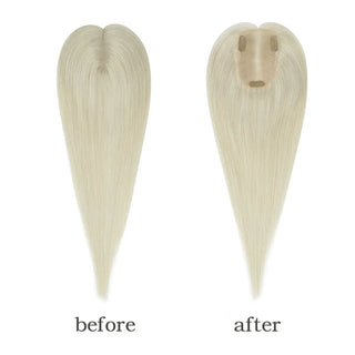 Full Shine platinum blonde virgin hair topper for women with natural texture and seamless blending.