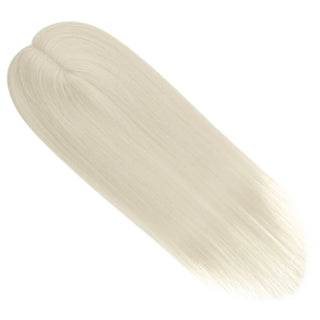 Full Shine blonde virgin hair topper with medium base design featuring soft human hair texture and natural scalp appearance.