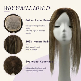13x13cm Human Hair Toppers Mono Base Darkest Brown #2