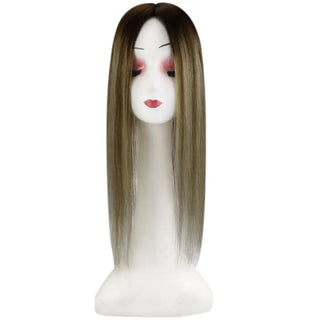 Full Shine rooted blonde highlights virgin hair topper for women with natural color dimension and seamless blending.
