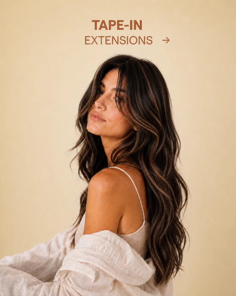 Full Shine tape in hair extensions with invisible tape extensions for lightweight seamless blend and natural looking hair