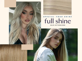 Woman wearing Fullshine virgin hair extensions with balayage brown and blonde highlights in a casual street style