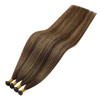 Full Shine Genius Weft Hair Extensions, 100% Virgin Human Hair, Balayage Brown Base with Blonde Strands, Hybrid Weft Hair Extensions, Sew-In Weft Bundles, Soft Silky Hair Weft, Professional Hair Extensions,