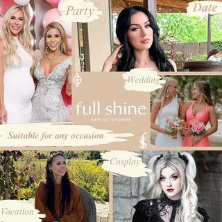 fullshine hair extensions, virgin human hair, hand tied wefts, suitable for all occasions, party hair look, wedding hair extensions, date night hairstyle, vacation hair, cosplay hair extensions, natural human hair, soft real hair extensions, seamless blend, invisible wefts, real remy hair, long lasting extensions, lightweight volume hair, natural wave hair, full head weft, premium salon quality hair, extensions for events, travel-friendly hair extensions, natural looking hair, bridal hair extensions