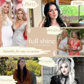 fullshine hair extensions, virgin human hair, hand tied wefts, suitable for all occasions, party hair look, wedding hair extensions, date night hairstyle, vacation hair, cosplay hair extensions, natural human hair, soft real hair extensions, seamless blend, invisible wefts, real remy hair, long lasting extensions, lightweight volume hair, natural wave hair, full head weft, premium salon quality hair, extensions for events, travel-friendly hair extensions, natural looking hair, bridal hair extensions