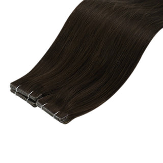 Full Shine virgin hair injection tape extensions in dark brown, created for lightweight wear and professional salon results.