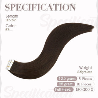 Full Shine virgin hair injection tape extensions in medium brown, created for natural color matching and salon transformations.