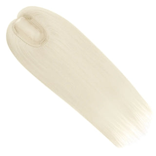 Full Shine blonde virgin hair topper creating a natural-looking hairstyle with added volume and comfortable coverage.