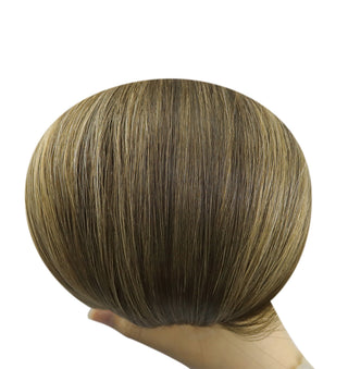 Full Shine brown to caramel balayage virgin hair weft extensions, high quality Brazilian human hair for dimensional color and volume.