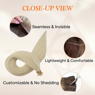 Full Shine Virgin Human Hair Genius Weft Hair Extensions, 100% Virgin Human Hair, Ice Blonde #1000, Genius Hair Weft, Hybrid Weft Hair Extensions, Sew-In Weft Hair Extensions, Volume Weft Hair Extensions, Hair Weave Extensions, Hair Integration Extensions, Hair Extension Bundles, Platinum Blonde Hair Extensions, Professional Hair Weft, Natural Looking Hair Weft