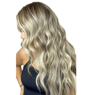 Full Shine Hand Tied Weft Hair Extensions 100% Virgin Human Blonde Highlights (#P8/60)-Virgin Handmade Hair Weft-Full Shine