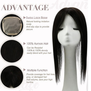 [SALE] Full Shine Lace Human Hair Wig Toppers 13cm*13cm For Women Hair Loss #1B Off Black-Clearance-Full Shine