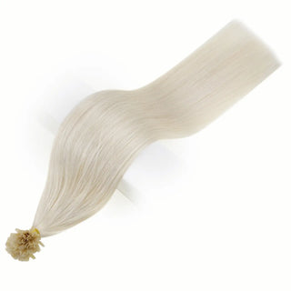 Create an elegant, natural hairstyle with bleach blonde U Tip Hair Extensions, offering a flawless finish that adds length and body to your hair.