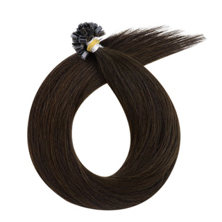 Full Shine K Tip Hair Extensions 100% Virgin Human Hair Darkest Brown (#2)-Virgin K Tip Extension-Full Shine