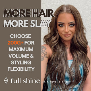 Full Shine medium brown injection tape in hair extensions featuring a seamless blend and soft natural movement.