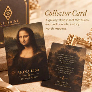 Mona Lisa collector art card featuring the artwork and edition story from the Full Shine Masterpiece Collection.