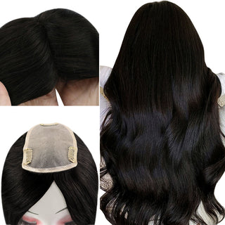 [SALE] Full Shine Lace Wig Toppers 3*5 Inch Lace Base Hairpiece For Women Pure Color #1B Off Black-Clearance-Full Shine