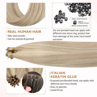 Full Shine I Tip Hair Extensions 100% Virgin Human Hair Highlights (#P18/613)-Virgin I Tip Hair-Full Shine Hair