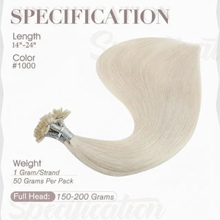 Fusion Nail U Tip Human Hair Extensions 100% Remy Hair White Blonde (#1000)